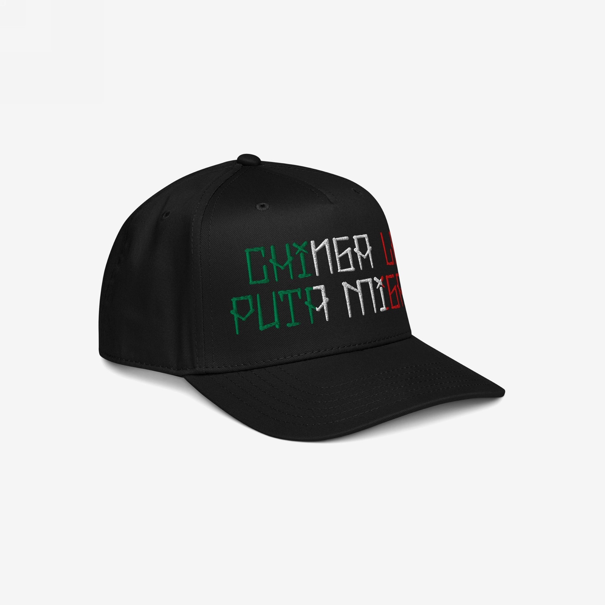 Chinga La Migra Mexico Hat, a black baseball cap featuring the slogan in Mexican flag colors, symbolizes resistance and advocacy against dehumanization, aligned with values of equality and anti-fascism.