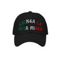 Black Chinga La Migra Mexico Hat with Chinga La Puta Migra embroidered in Mexican flag colors, embodying a bold anti-fascist 