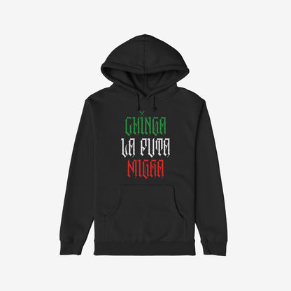 Chinga La Migra Mexico Hoodie featuring Chinga la puta migra in Gothic font; bold colors symbolize resistance. Perfect for expressing defiance and pride. Available in hoodie and sweatshirt.