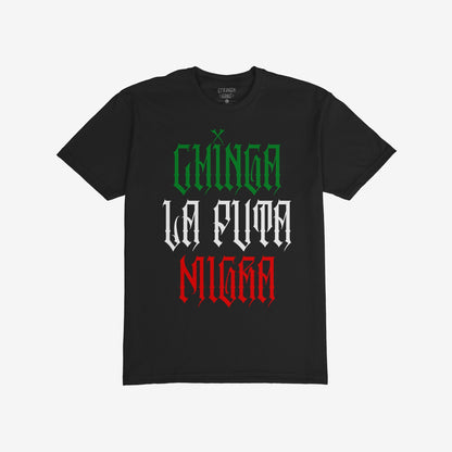 Chinga La Migra Mexico T-shirt features a bold slogan in gothic-style font, reflecting resistance and cultural pride. The design uses Mexican flag colors, emphasizing a strong stance against anti-immigrant systems.