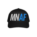 Minnesota As Fuck Anti-Fascist Hat featuring bold “MN” and “AF” embroidery on a black baseball cap, symbolizing pro-e