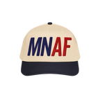Minnesota As Fuck Anti-Fascist Hat featuring “MNAF” embroidery on a two-tone baseball cap, symbolizes Minnesota pride and