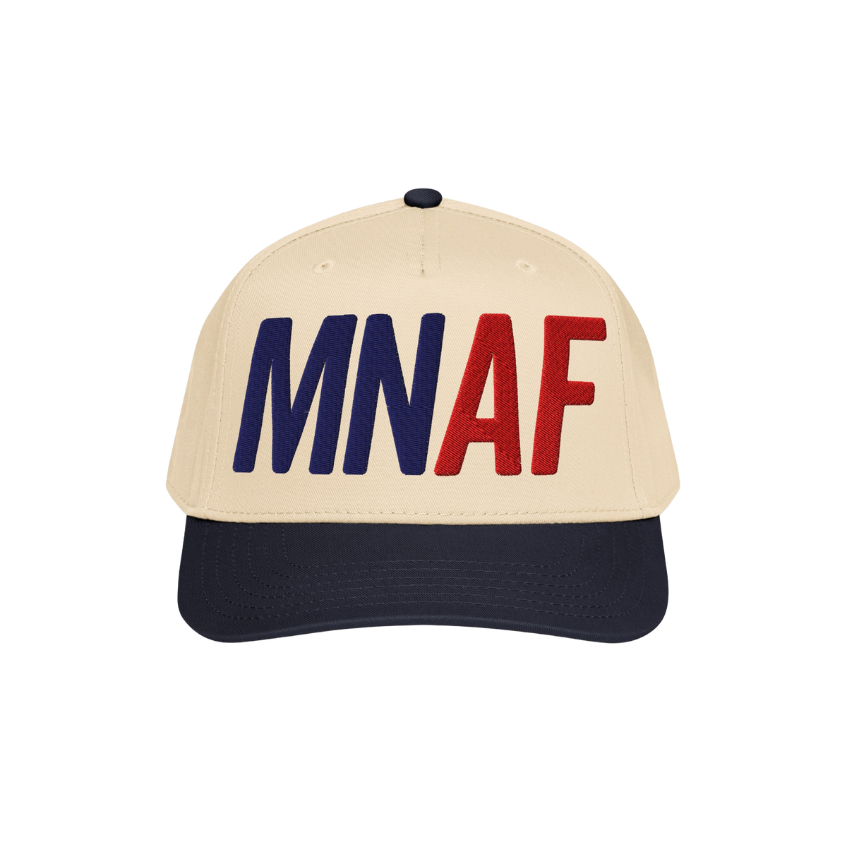 Minnesota As Fuck Anti-Fascist Hat featuring “MNAF” embroidery on a two-tone baseball cap, symbolizes Minnesota pride and