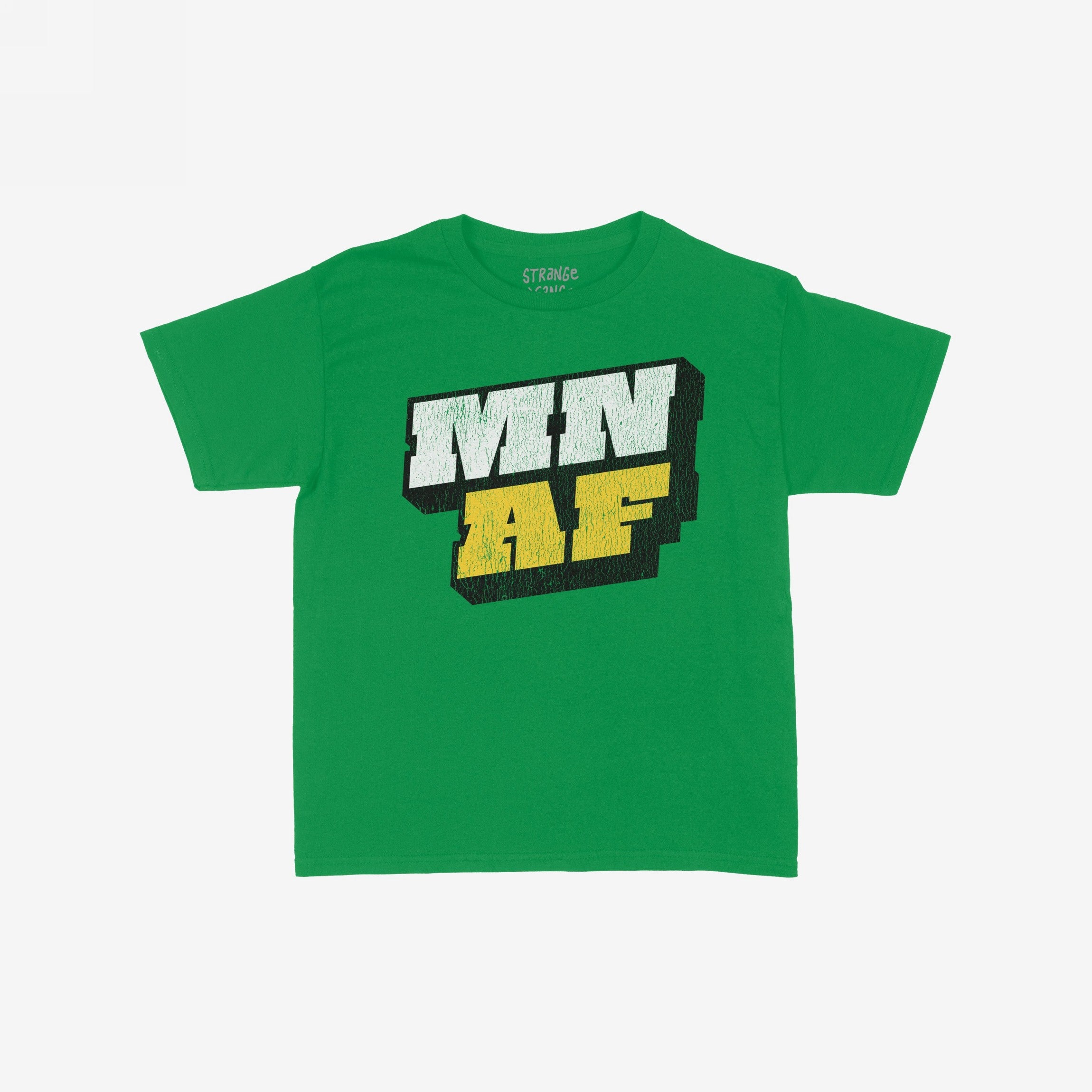 Green Minnesota As Fuck Anti-Fascist Women's Baby Tee featuring bold MN AF graphic in white and yellow with black drop-shadow, embodying Minnesota pride and anti-fascist sentiment.