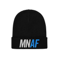 The Minnesota As Fuck Anti-Fascist Hat features MN AF embroidery on the black rib-knit beanie, symbolizing Minnesota pride an