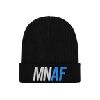 The Minnesota As Fuck Anti-Fascist Hat features MN AF embroidery on the black rib-knit beanie, symbolizing Minnesota pride an