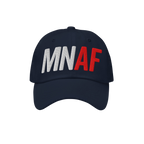 Minnesota As Fuck Anti-Fascist Hat featuring bold MN in white and AF in red embroidery on the front, embodying pro-equality a