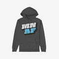 Dark-gray pullover hoodie titled Minnesota As Fuck Anti-Fascist Hoodie & Sweatshirt features bold white and light blue MIN AF text with 3D shadow, symbolizing pride and anti-fascist stance.