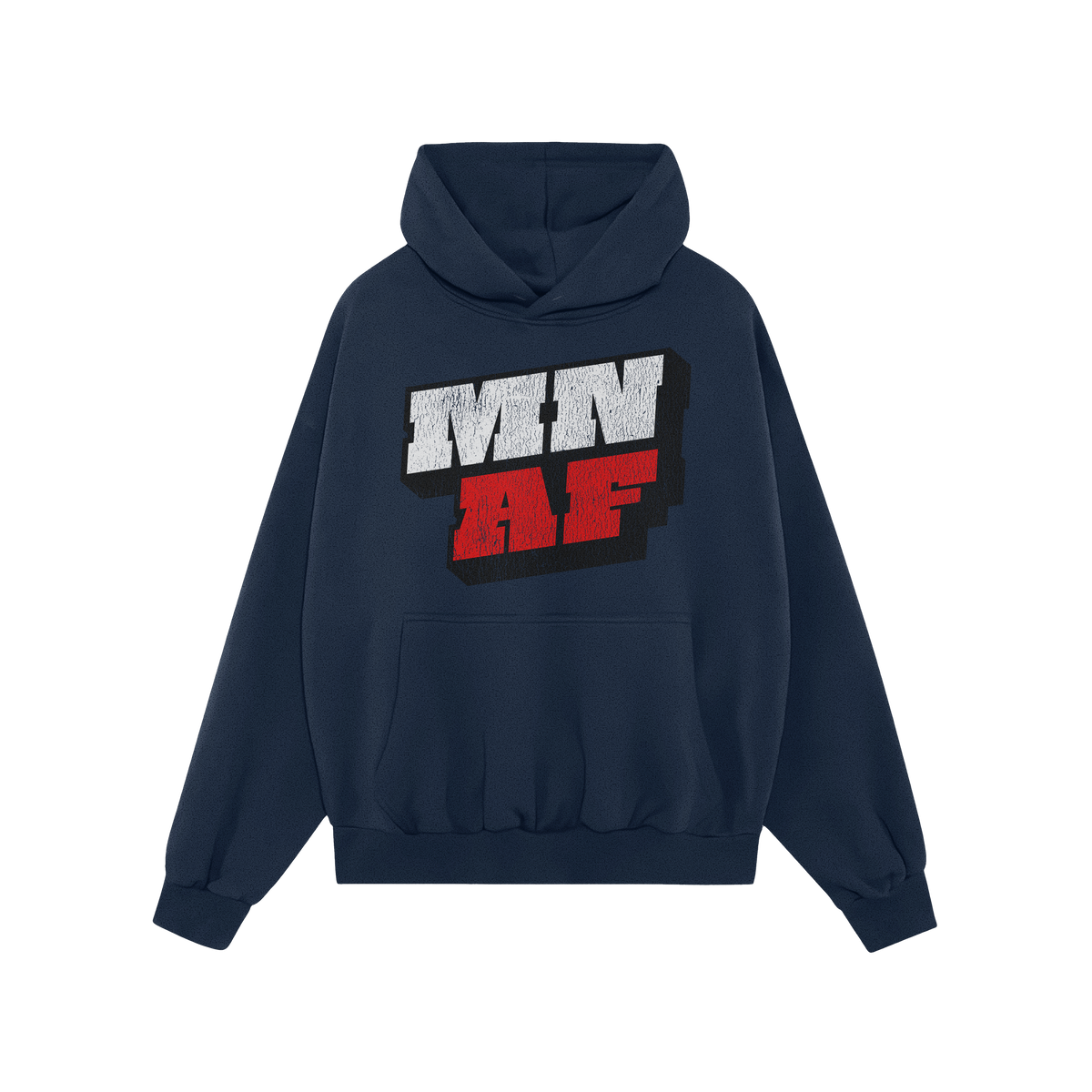 Navy-blue Minnesota As Fuck Anti-Fascist Hoodie featuring a bold “MN” in white and “AF” in red, symbolizing Minnesota