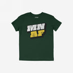 Dark green Minnesota As Fuck Anti-Fascist T-shirt featuring bold distressed MN AF graphic, blending edgy style with a social message. Ideal for fans of outspoken, meaningful apparel.