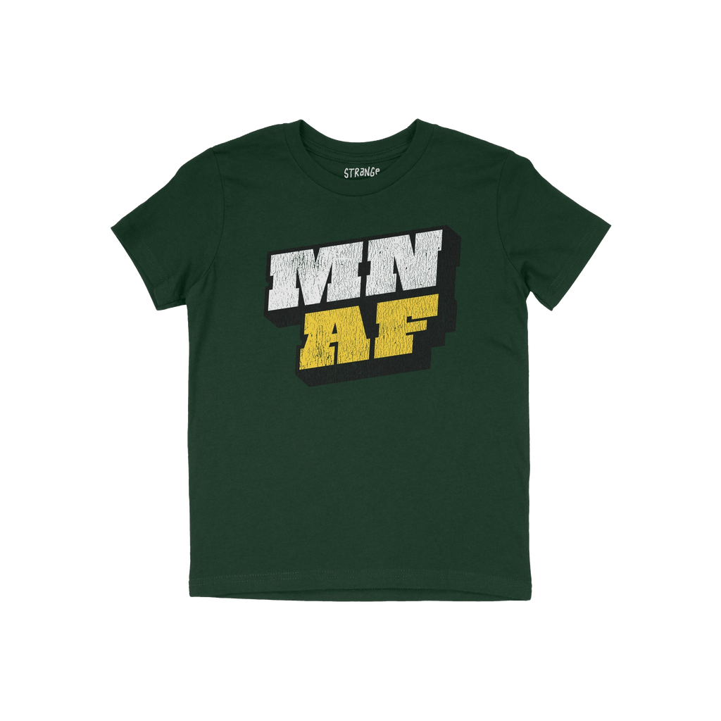 Minnesota As Fuck Anti-Fascist T-shirt in navy blue, featuring a bold, distressed “MN AF” graphic in white and red on the
