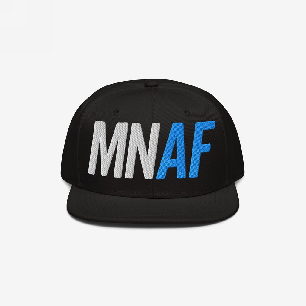 Minnesota As Fuck Anti-Fascist Hat features bold “MNAF” embroidery on a black snapback, symbolizing Minnesota pride and anti-fascist spirit, ideal for equality advocates and protest supporters.