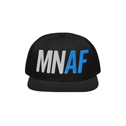 Minnesota As Fuck Anti-Fascist Hat features bold “MNAF” embroidery on a black snapback, symbolizing Minnesota pride and a