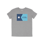 Minnesota No Kings Flag Shirt featuring a weathered star and slogan graphic, embodies resistance and freedom. Laid flat, it c