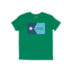 Minnesota No Kings Flag Shirt with a distressed rectangle design, featuring a white star and the slogan NO KINGS NO MASTERS,