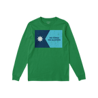 Minnesota No Kings Flag Shirt: Green long-sleeve T-shirt featuring a graphic with a star and “NO KINGS NO MASTERS” slogan