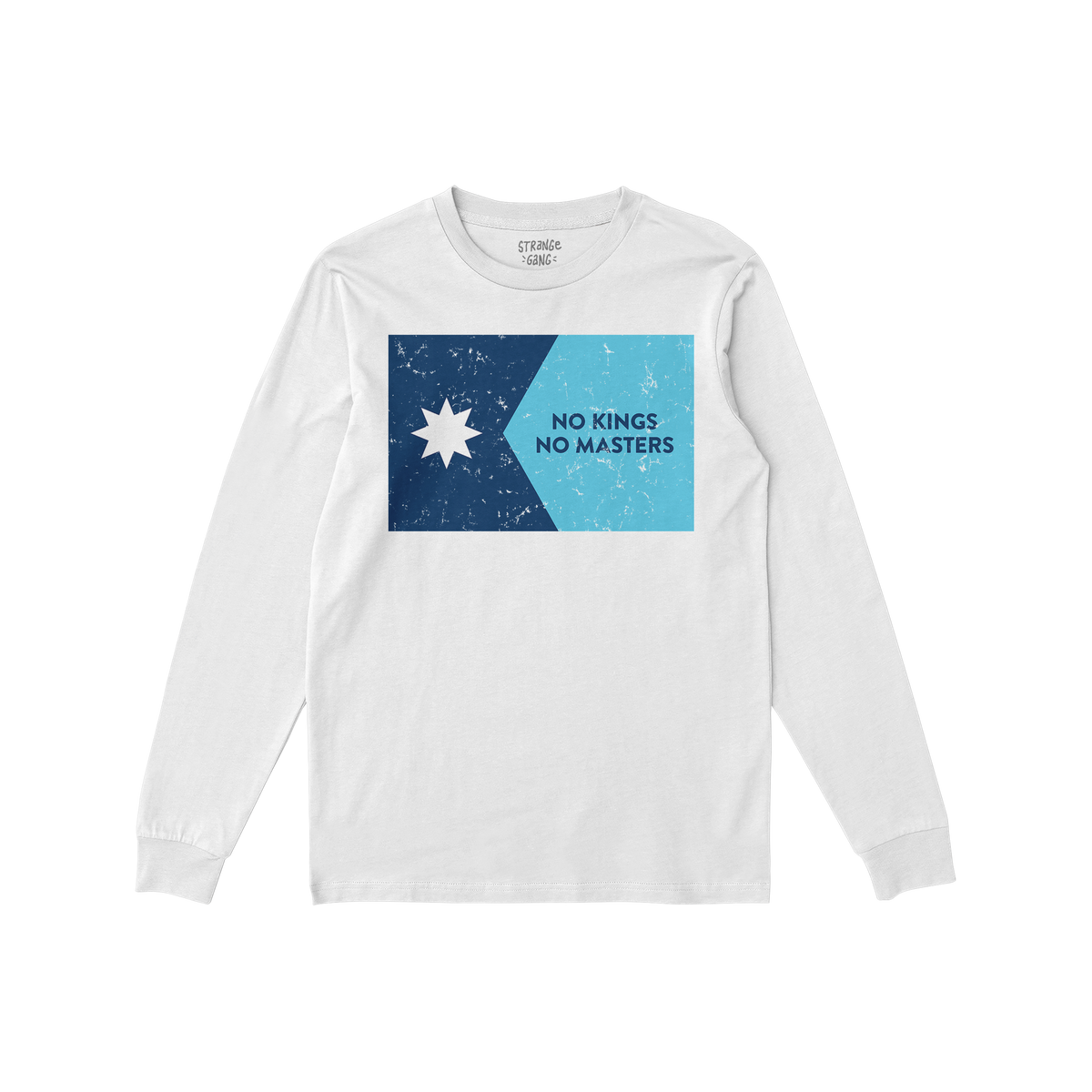 Minnesota No Kings Flag Shirt features a distressed graphic with a star and slogan, NO KINGS NO MASTERS, symbolizing resistan