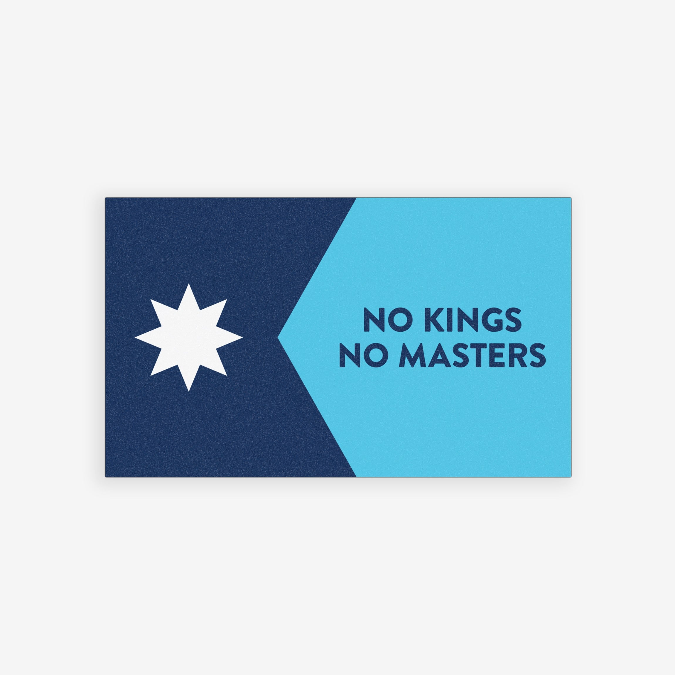 Minnesota Flag No Kings Sticker & Magnet features a star and bold text over a cityscape, promoting resistance and pride. Available as a sticker or magnet, supporting Minnesotan voices against oppression.