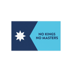 Minnesota Flag No Kings Sticker & Magnet features a star and bold text over a cityscape, promoting resistance and pride. Avai