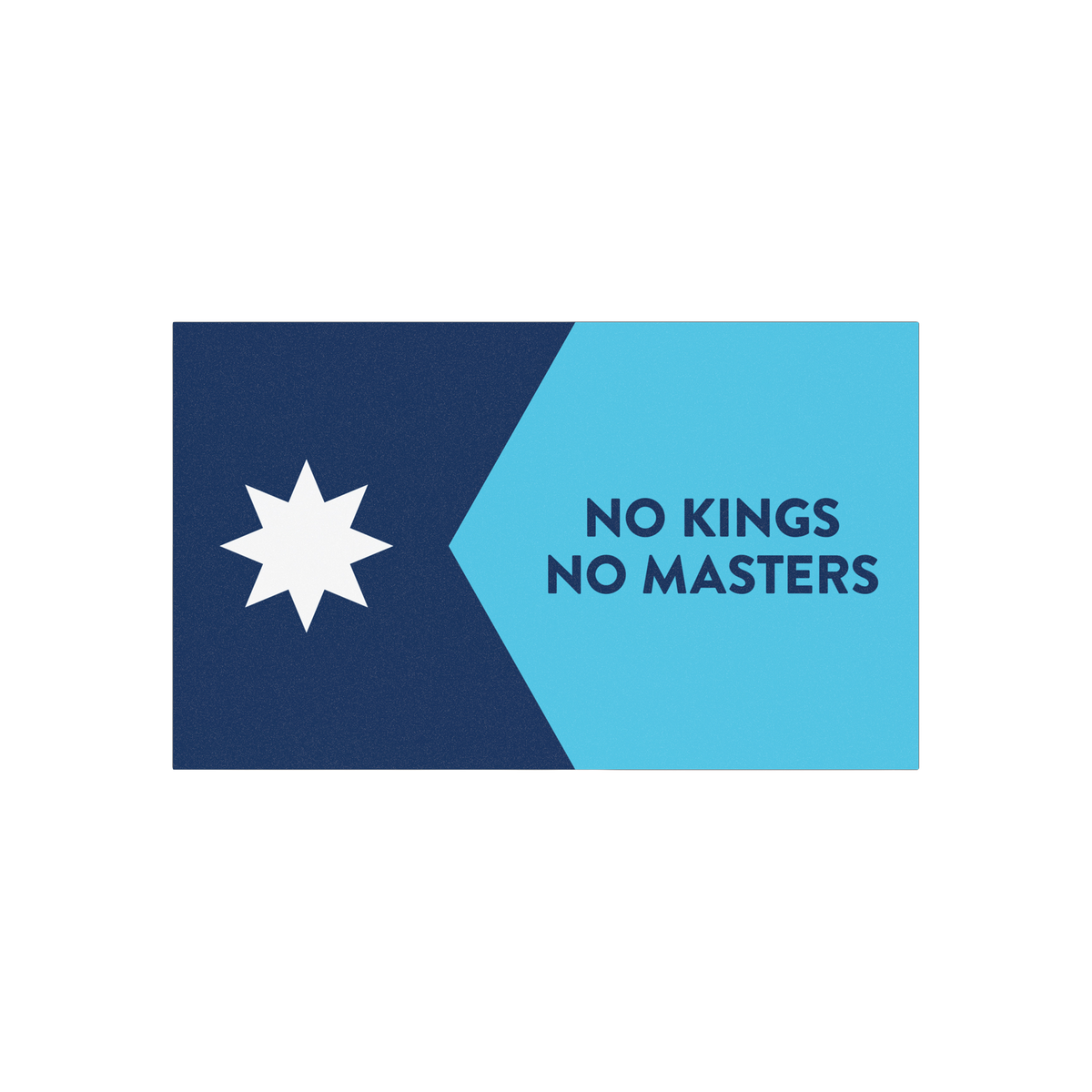 Minnesota Flag No Kings Sticker & Magnet features a star and bold text over a cityscape, promoting resistance and pride. Avai