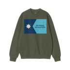 Minnesota No Kings Flag Shirt: Green crewneck sweatshirt featuring a bold two-tone blue graphic with a white star and “NO K