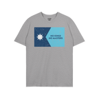 Heather-gray T-shirt featuring the Minnesota No Kings Flag design, with a bold star and slogan, symbolizing resistance and fr