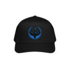 The Minnesota Rebel Alliance Hat features a black baseball cap with a curved brim, highlighted by a bright blue stylized bird