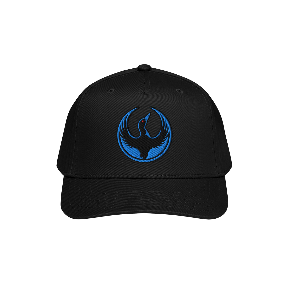 The Minnesota Rebel Alliance Hat features a black baseball cap with a curved brim, highlighted by a bright blue stylized bird