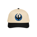 Minnesota Rebel Alliance Hat: A two-tone baseball cap with a light tan crown, black brim, and an embroidered black bird emble