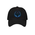 The Minnesota Rebel Alliance Hat features a black baseball cap with a curved brim and an embroidered blue phoenix emblem, emb