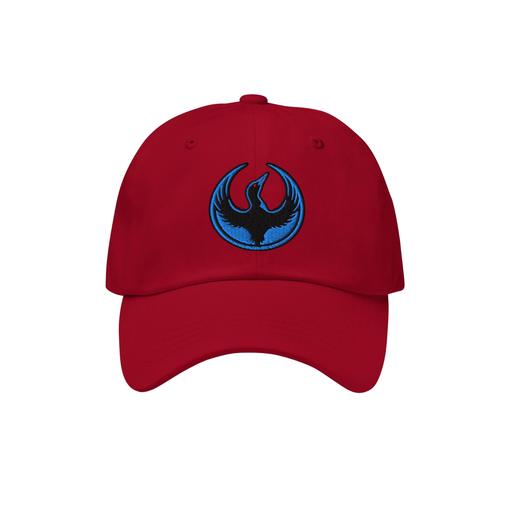Minnesota Rebel Alliance Hat featuring a classic red design with an embroidered emblem of a stylized black bird with outstret