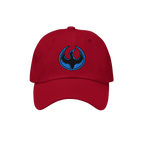 Minnesota Rebel Alliance Hat featuring a classic red design with an embroidered emblem of a stylized black bird with outstret