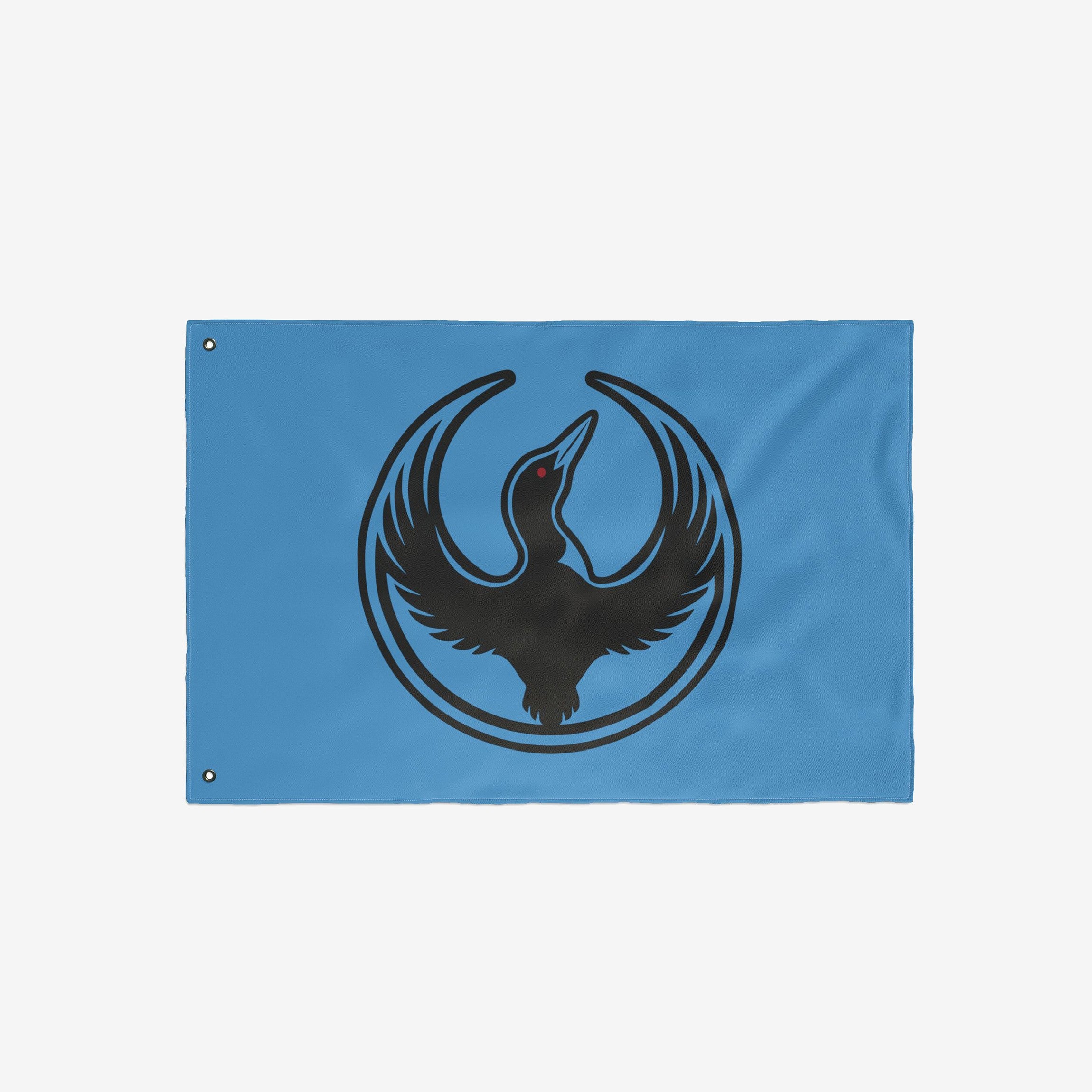 Minnesota Rebel Alliance Flag with a loon emblem, symbolizing resistance against fascism. Designed with two grommets for hanging, it's ideal for Minnesota natives supporting equality and immigrant rights.