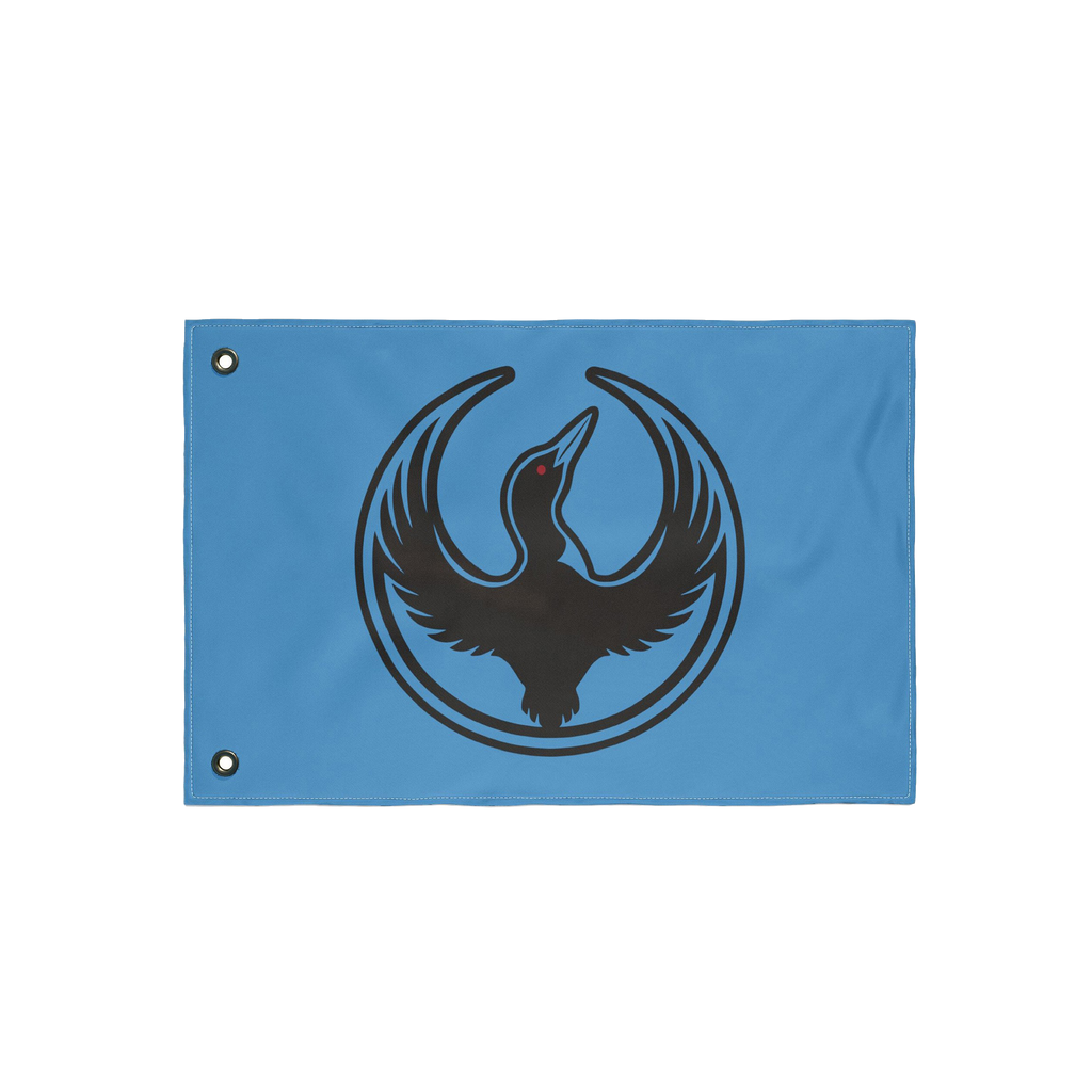 Minnesota Rebel Alliance Flag with a loon emblem, symbolizing resistance against fascism. Designed with two grommets for hang