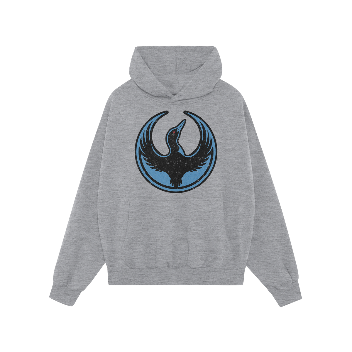 Minnesota Rebel Alliance Hoodie features a light-gray pullover with a stylized black bird graphic on the chest, symbolizing s