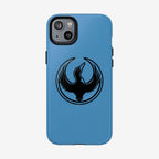 Minnesota Rebel Alliance iPhone Tough MagSafe Case: Light-blue with a stylized black loon in a circle, red eye detail; fits iPhone 13-17 Pro Max, offering robust protection while supporting immigrant rights and equality.