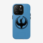 Minnesota Rebel Alliance iPhone Tough MagSafe Case features a sky-blue protective design with a black loon symbol, emphasizing resilience and activism. Perfect for supporting immigrant rights and equality.