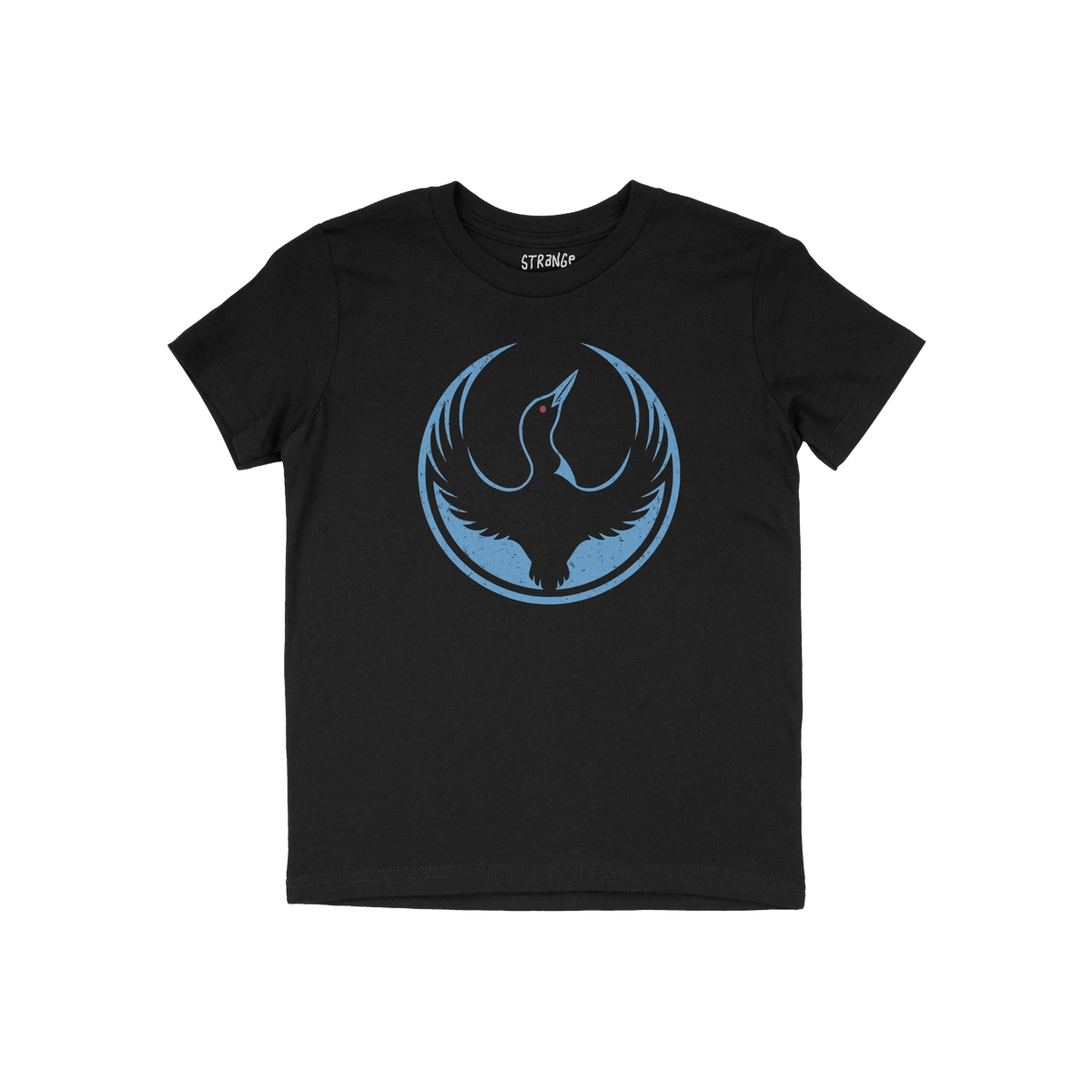 Minnesota Rebel Alliance T-shirt featuring a stylized bird graphic in a blue circle with red eye, symbolizing resistance. The