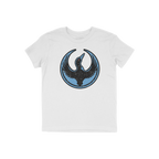 Minnesota Rebel Alliance T-shirt featuring a stylized black loon with raised wings inside a distressed blue circle, symbolizi