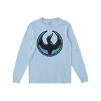 Minnesota Rebel Alliance T-shirt in light blue featuring a stylized black loon emblem on the chest, symbolizing bold resistan