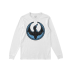 The Minnesota Rebel Alliance T-shirt features a loon graphic with outstretched wings on a long-sleeve white shirt, embodying 