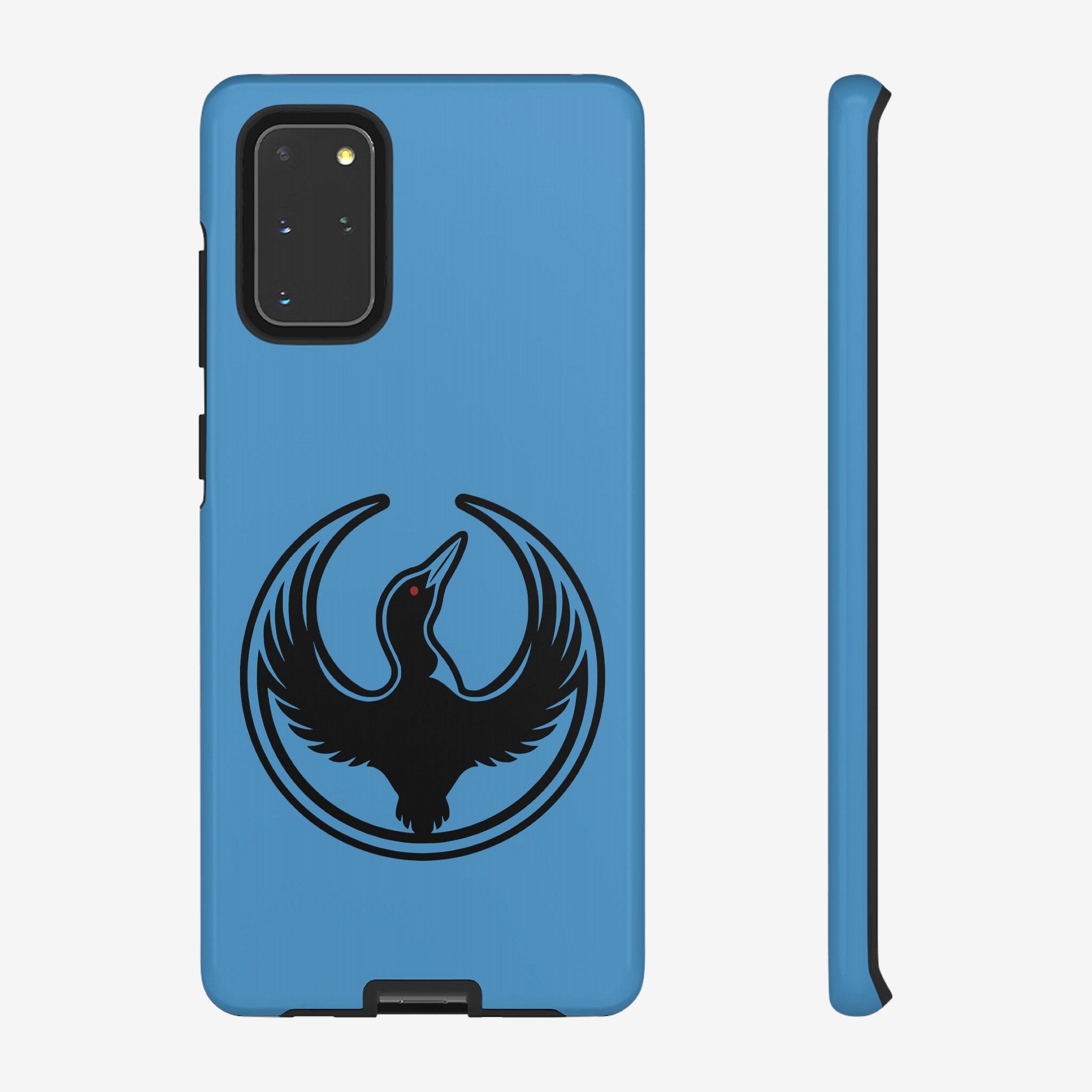 Minnesota Rebel Alliance Samsung Tough Phone Case, featuring a stylized loon emblem, designed for multi-lens Galaxy S20-S25, offers robust protection and supports wireless charging.