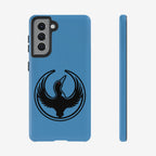 Minnesota Rebel Alliance Samsung Tough Phone Case: Light-blue shell with black loon design, triple-lens cutout; supports wireless charging for S20-S25, embodying resistance and equality.