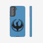 Minnesota Rebel Alliance Samsung Tough Phone Case, featuring a stylized black loon with a red eye on the back, designed for S20-S25. Offers robust protection and supports wireless charging.