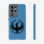 Minnesota Rebel Alliance Samsung Tough Phone Case with a stylized black loon emblem, designed by Bernie Anderson. Fits Galaxy S20-S25 models, supporting wireless charging, symbolizing resistance and equality.