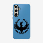 Minnesota Rebel Alliance Samsung Tough Phone Case featuring a stylized loon emblem with outstretched wings, designed for protection and symbolizing resistance and equality, fitting Galaxy S20-S25 models.
