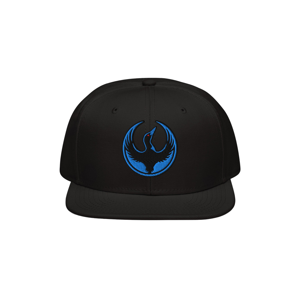 The Minnesota Rebel Alliance Hat features a black snapback cap with a bright blue embroidered bird emblem, symbolizing protes
