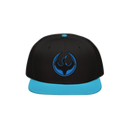 Minnesota Rebel Alliance Hat: A two-tone snapback with a black crown and cyan-blue bill, featuring an embroidered roundel of 