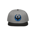 The Minnesota Rebel Alliance Hat features a light gray crown, black brim, and an embroidered emblem of a stylized bird, symbo