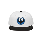 Minnesota Rebel Alliance Hat featuring a flat-brim snapback style with a white crown, black visor, and an embroidered emblem 